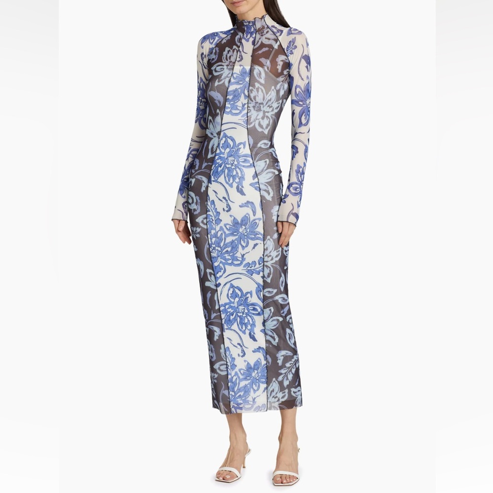 Significant Other Jean Hibiscus Mesh Midi-Dress